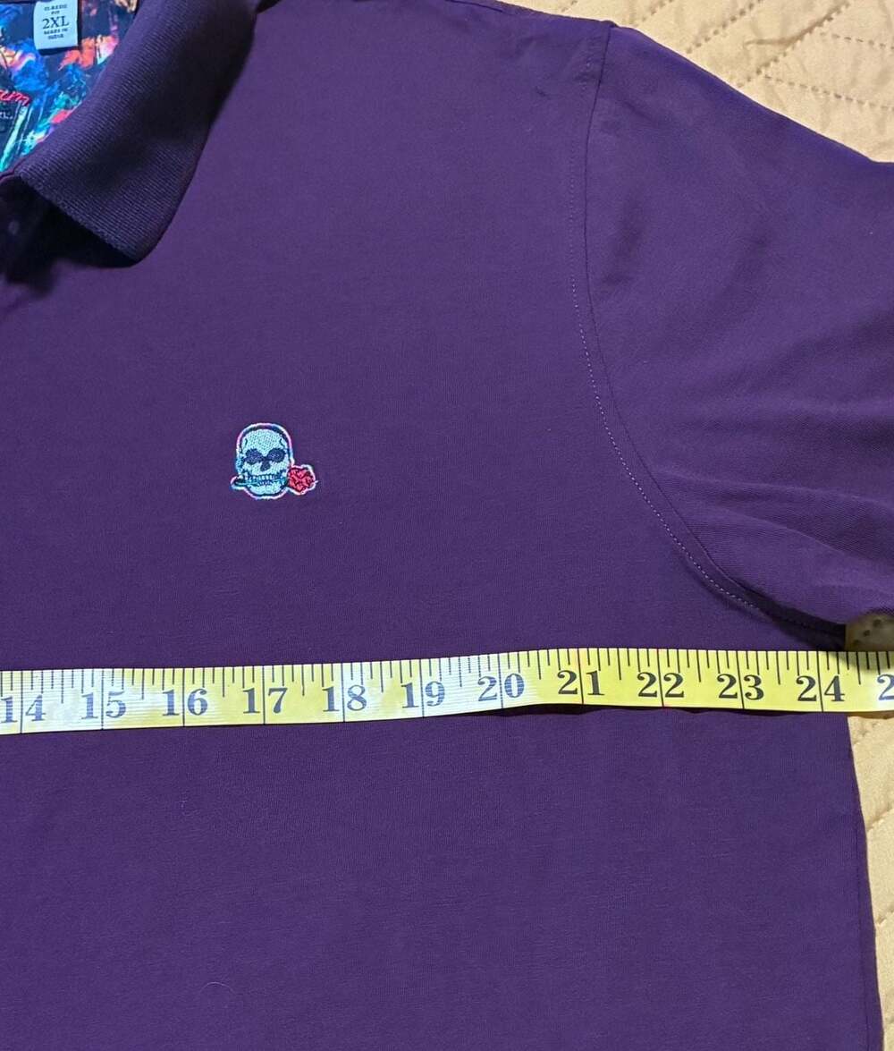 Robert Graham Men's Purple Classic Fit Short Sleeve Polo Shirt Skull Rose Embroi - Picture 4 of 7